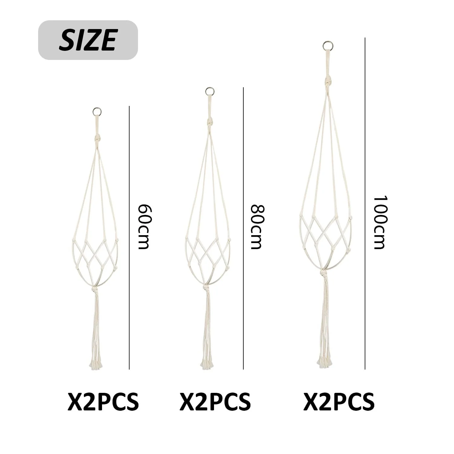 Кошик підвісний макраме Біла сітка Підвісний квітковий горщик Набір 6 шт., фото №2 Кошик підвісний макраме Біла сітка Підвісний квітковий горщик Набір 6 шт., фото №2