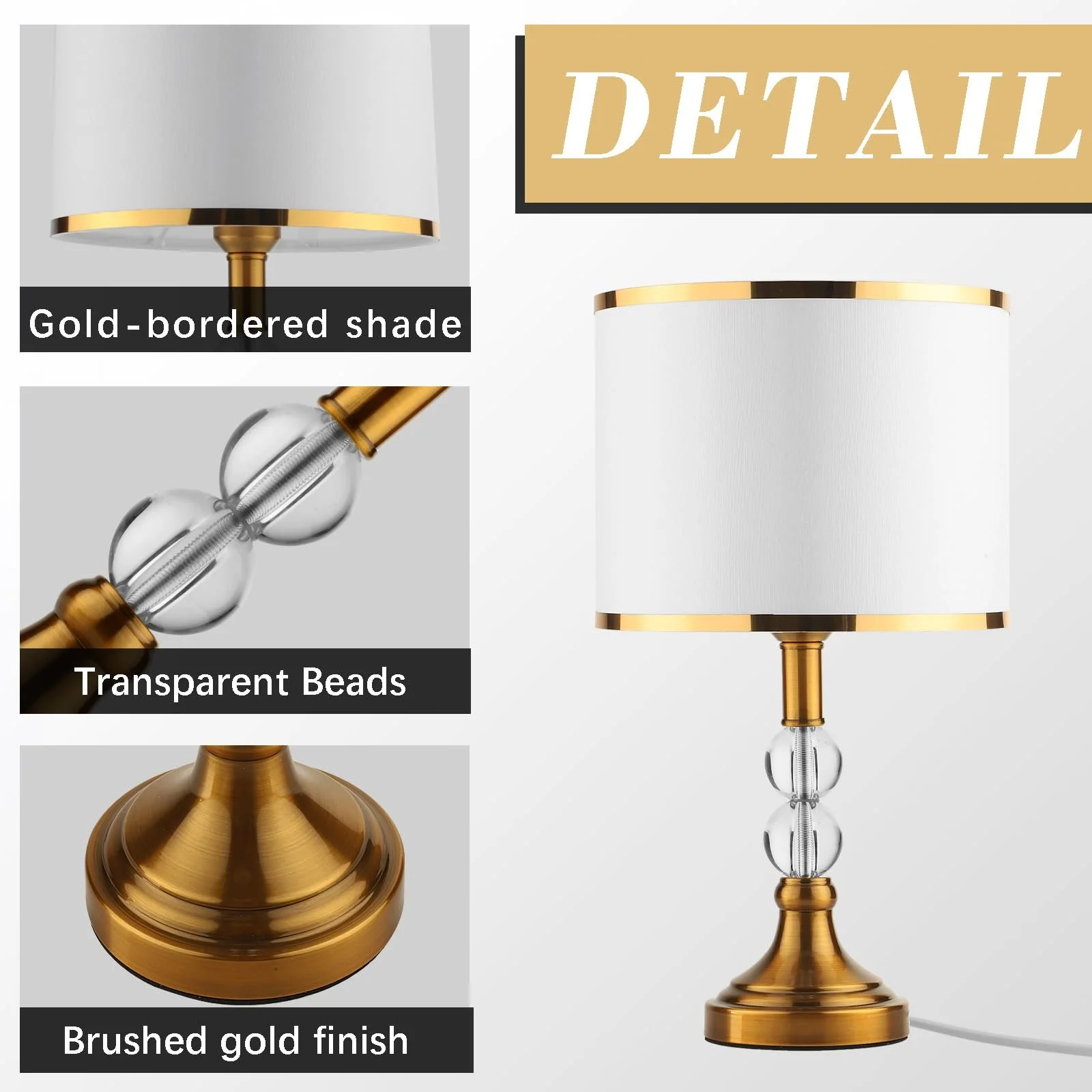 Настільна лампа E27 Crystal Кришталь Тканина Метал 25x47 см Золото з білим, фото №5