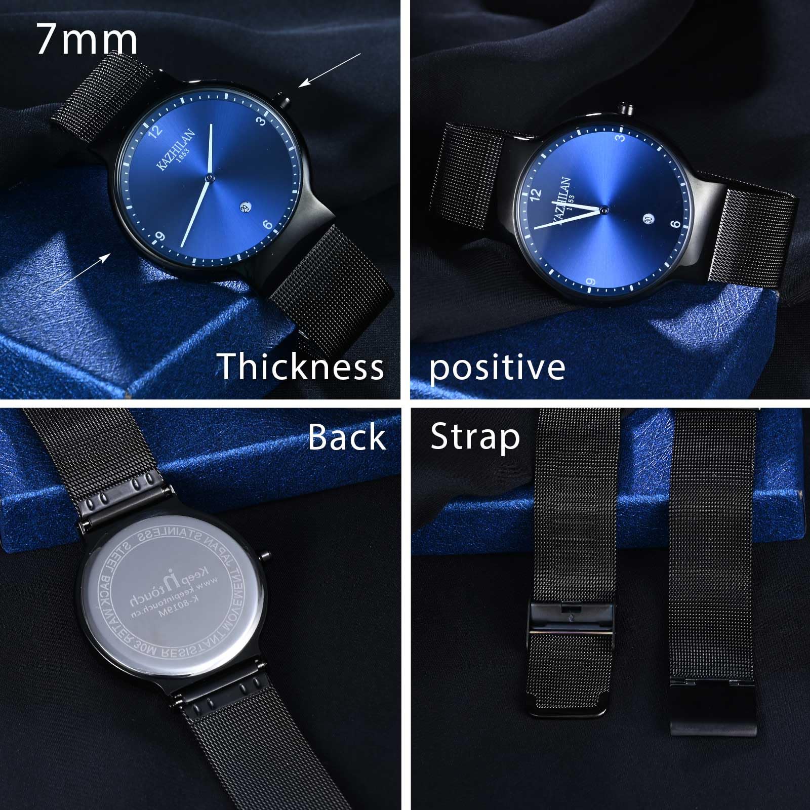 Часы MICGIGI Мужские Кварцевые Ультра Тонкий Циферблат Круглый Простой Стиль с Ремешком из Нержавеющей Стали Синий, фото №3 Часы MICGIGI Мужские Кварцевые Ультра Тонкий Циферблат Круглый Простой Стиль с Ремешком из Нержавеющей Стали Синий, фото №3