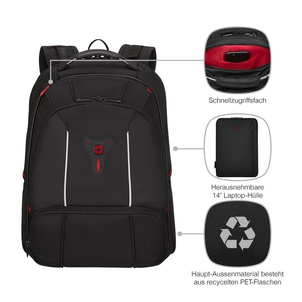 Рюкзак для ноутбука WENGER Carbon Pro Compact 16 дюймов Черный 653528, фото №4 Рюкзак для ноутбука WENGER Carbon Pro Compact 16 дюймов Черный 653528, фото №4