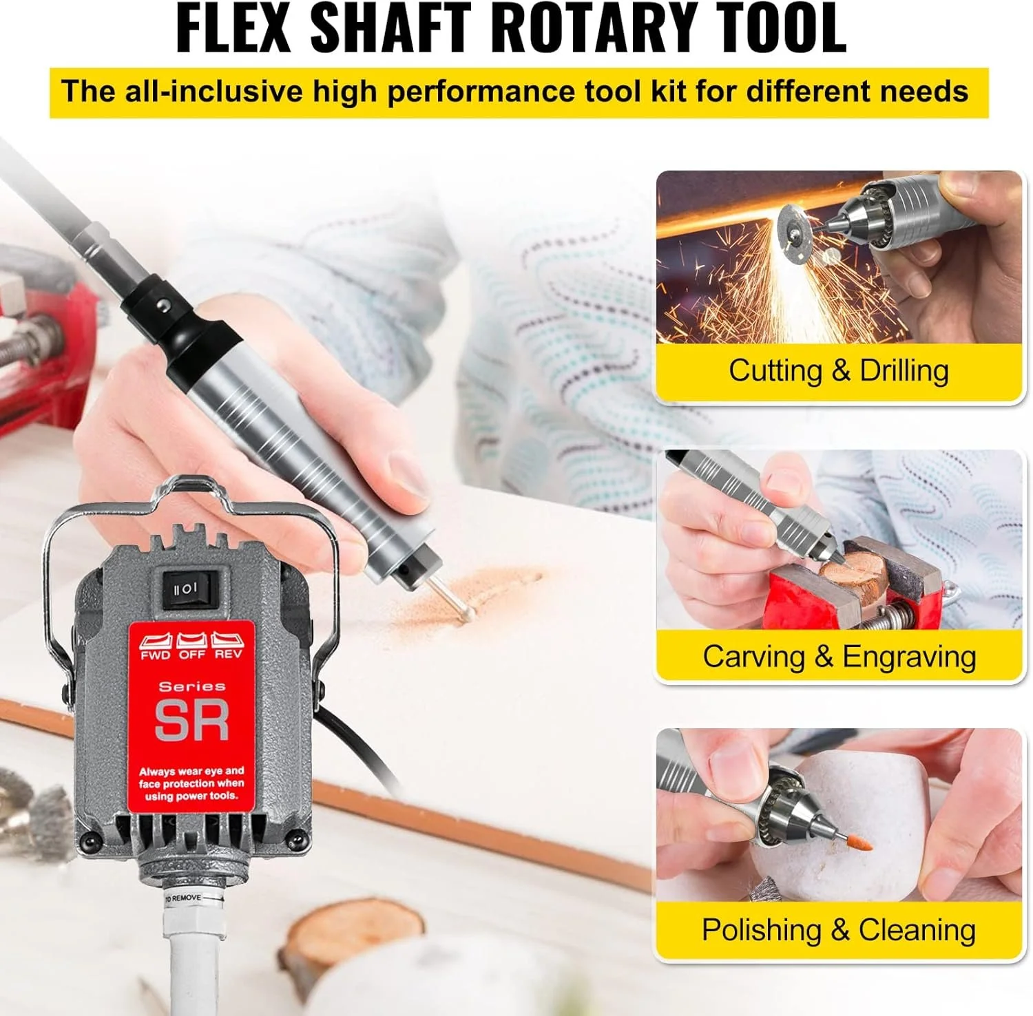 Гравировальный станок с гибким валом VEVOR 230W4MM / 230 Вт / 0,3-4,0 мм / 18000 RPM / Серый, фото №4 Гравировальный станок с гибким валом VEVOR 230W4MM / 230 Вт / 0,3-4,0 мм / 18000 RPM / Серый, фото №4