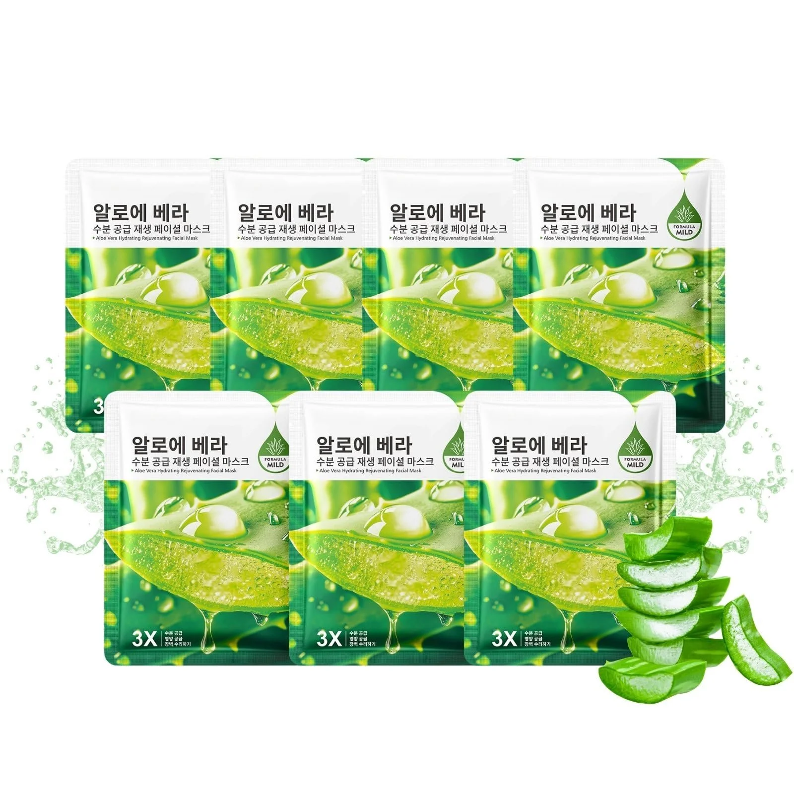 Тканевая Маска для Лица Aloe Vera Korean, 7 шт, Глубокое Увлажнение, Успокаивающая, Восстановление После Солнца, Питание, Контроль Жирности, Восстанавливает Кожный Барьер, фото №1