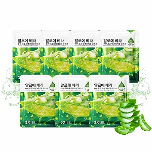 Тканевая Маска для Лица Aloe Vera Korean, 7 шт, Глубокое Увлажнение, Успокаивающая, Восстановление После Солнца, Питание, Контроль Жирности, Восстанавливает Кожный Барьер - Фото 1
