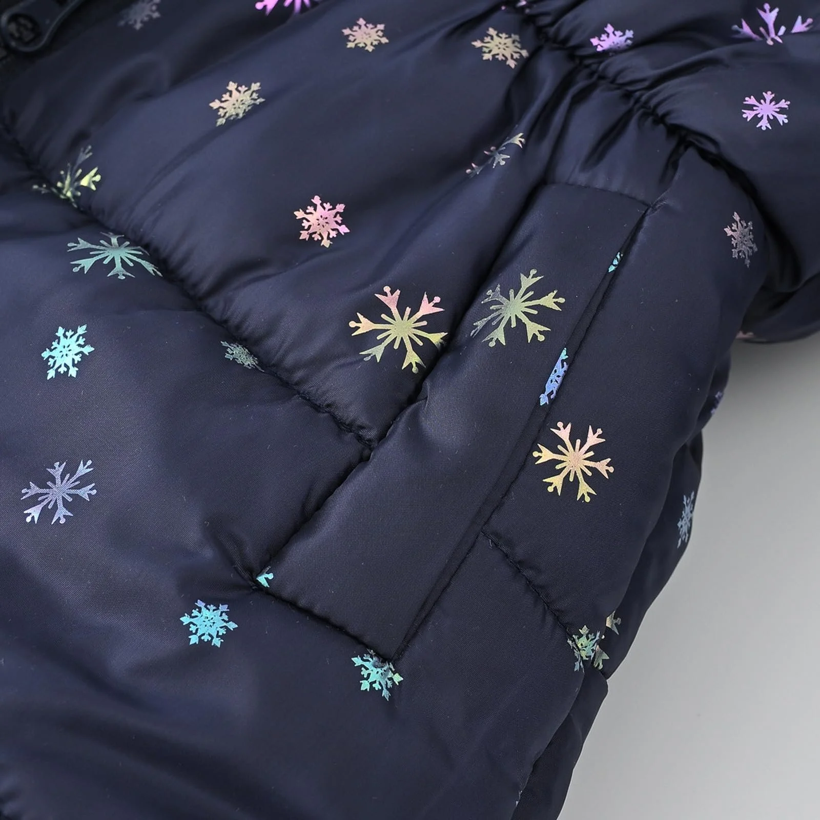 Зимняя куртка Generisch Детская для девочек Длинная куртка софтшелл Утепленная пуховая куртка с меховым капюшоном Элегантная Рождественская снежинка Длинный рукав Средняя длина Хлопковая куртка на молнии, фото №7