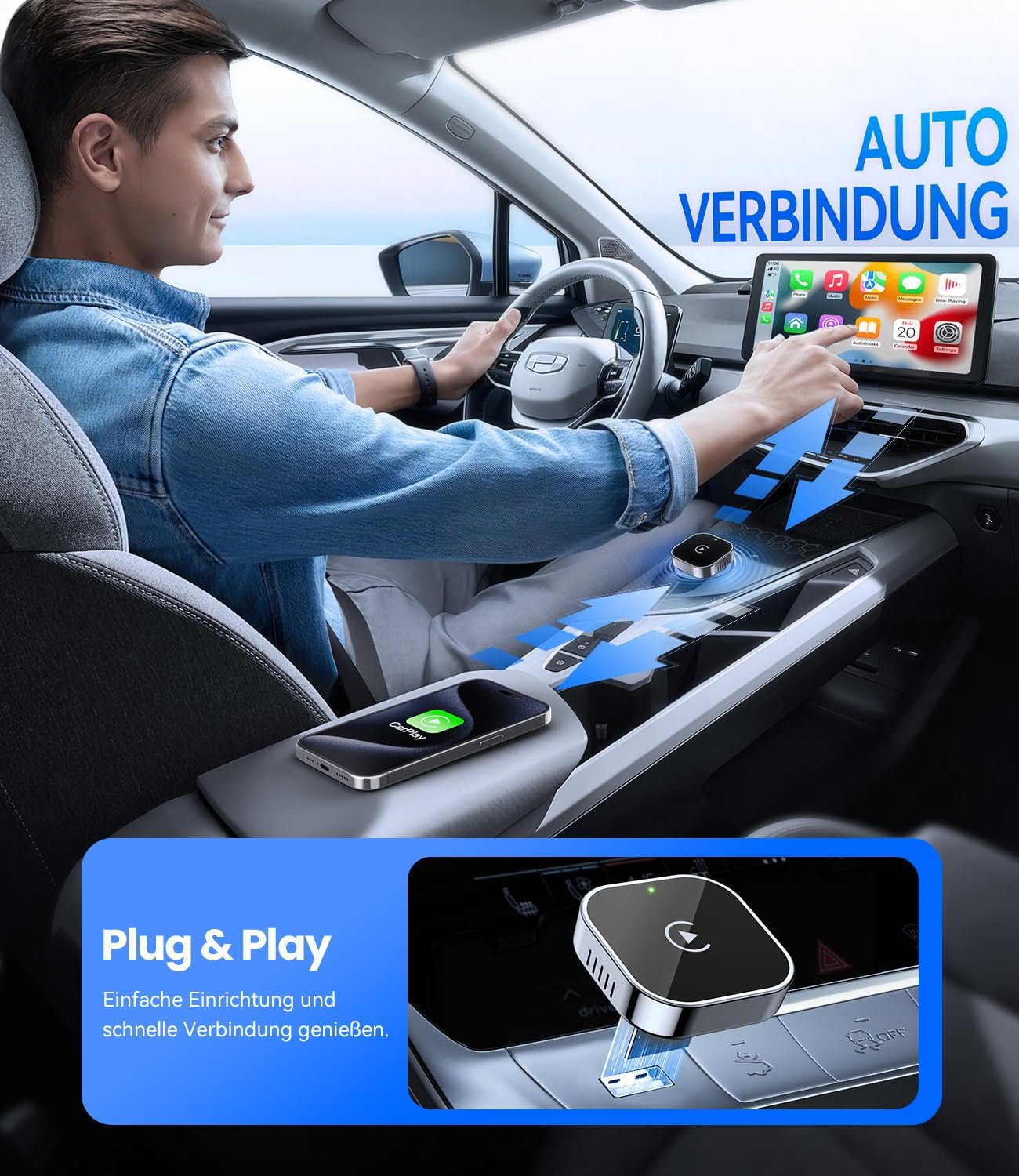 Адаптер CarPlay бездротовий Jumpeak 2025, USB, для автомобілів з CarPlay, чорний, фото №4
