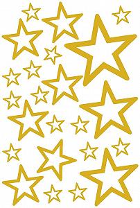 Наклейка на стіну Samunshi Stars Set Outline 14 x 2.5 см, 6 x 5 см, 2 x 7.5 см, 1 x 10 см, Золотистий - Фото 1