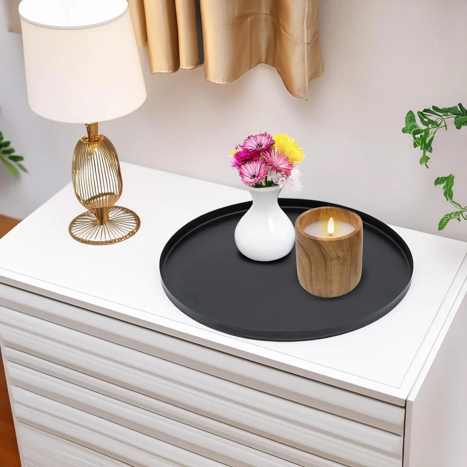 Декоративний металевий піднос, Чорний, 30 см, фото №4 Декоративний металевий піднос, Чорний, 30 см, фото №4