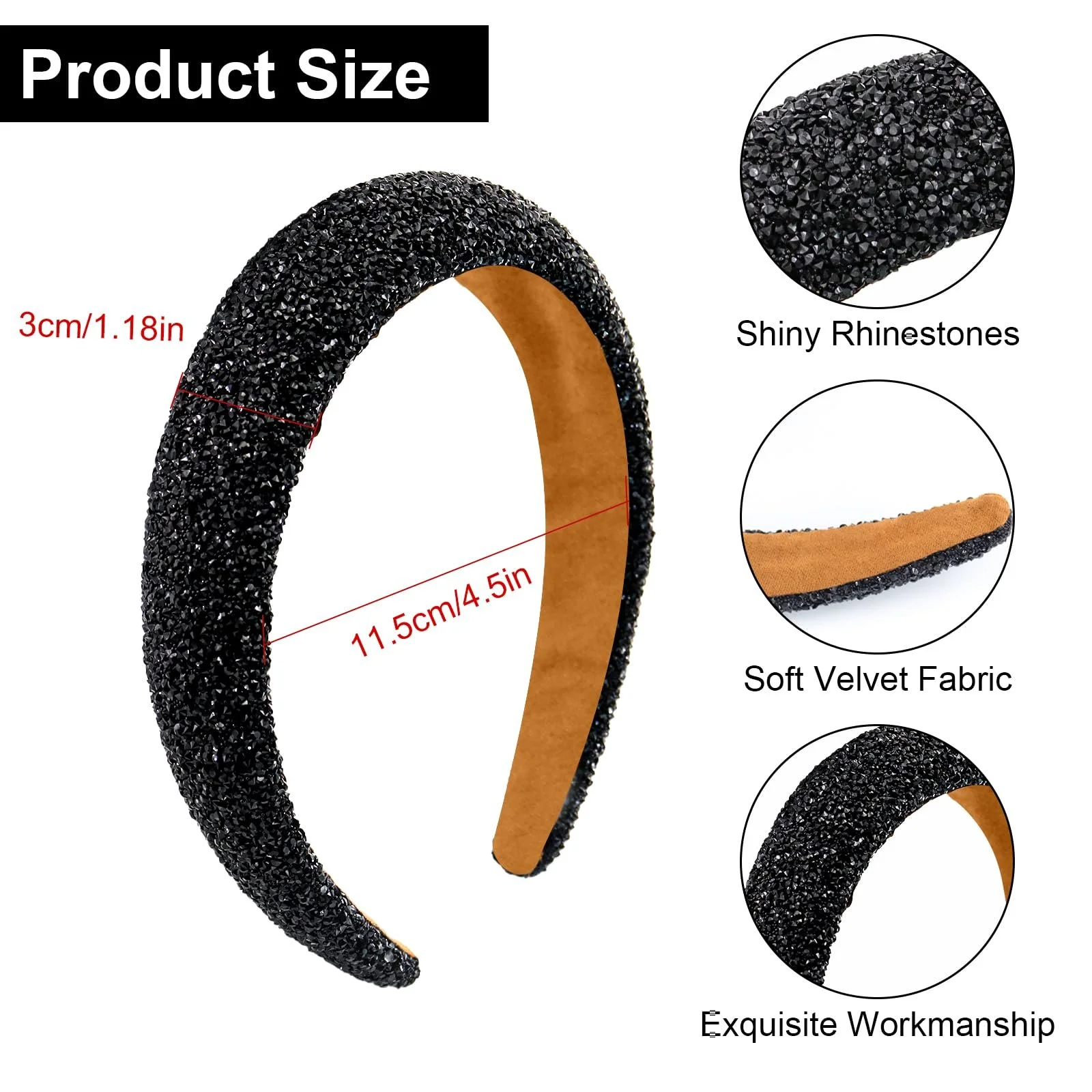 Жіночий широкий обруч для волосся з блискітками та стразами, фото №2 Жіночий широкий обруч для волосся з блискітками та стразами, фото №2