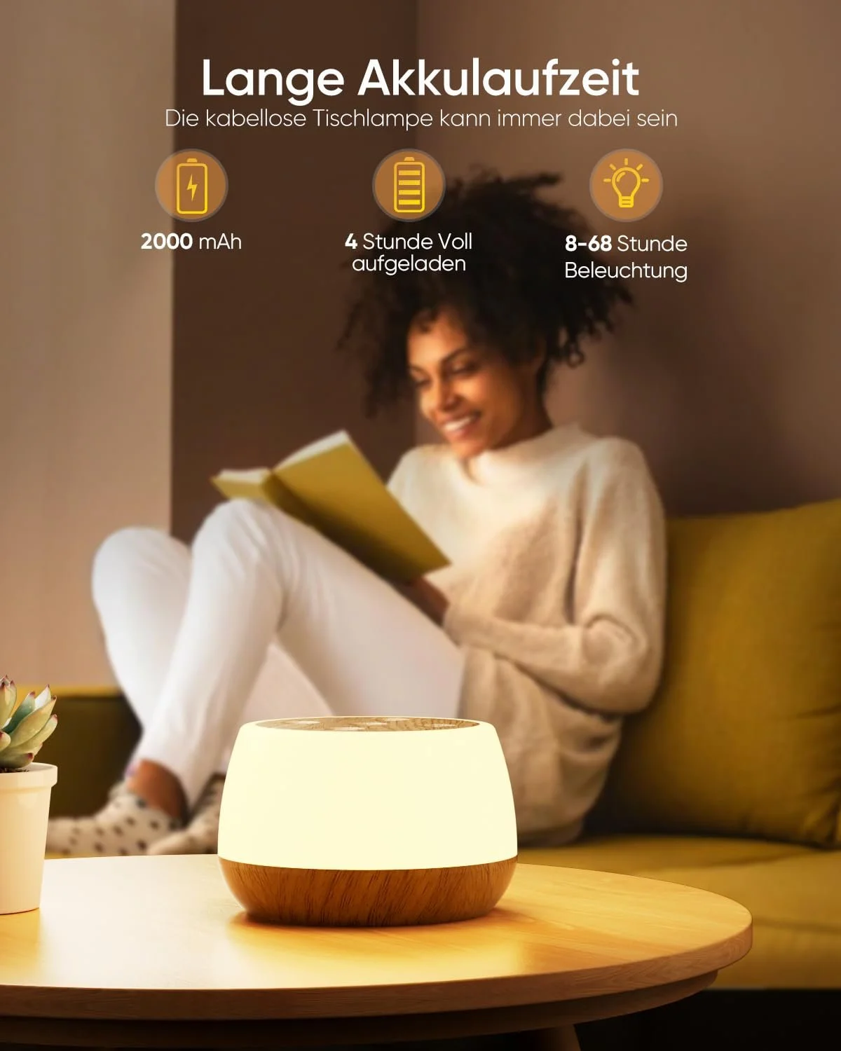 Настільна лампа LED сенсорна 9 кольорів 3 режими USB акумуляторна бездротова з таймером та пам'яттю, фото №3