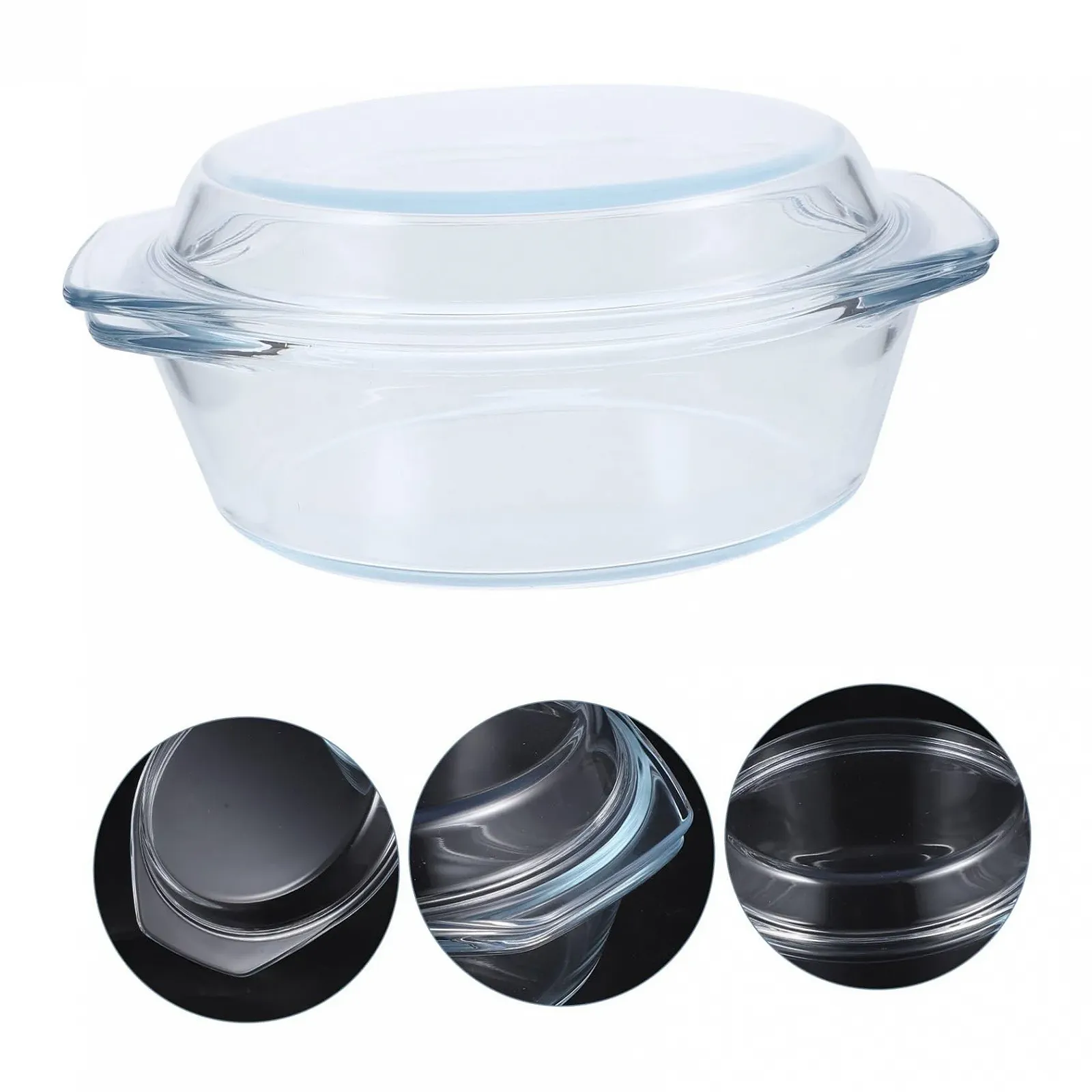 Кастрюля Lurrose стеклянная с крышкой термостойкая круглая для микроволновой печи и посудомоечной машины, фото №7