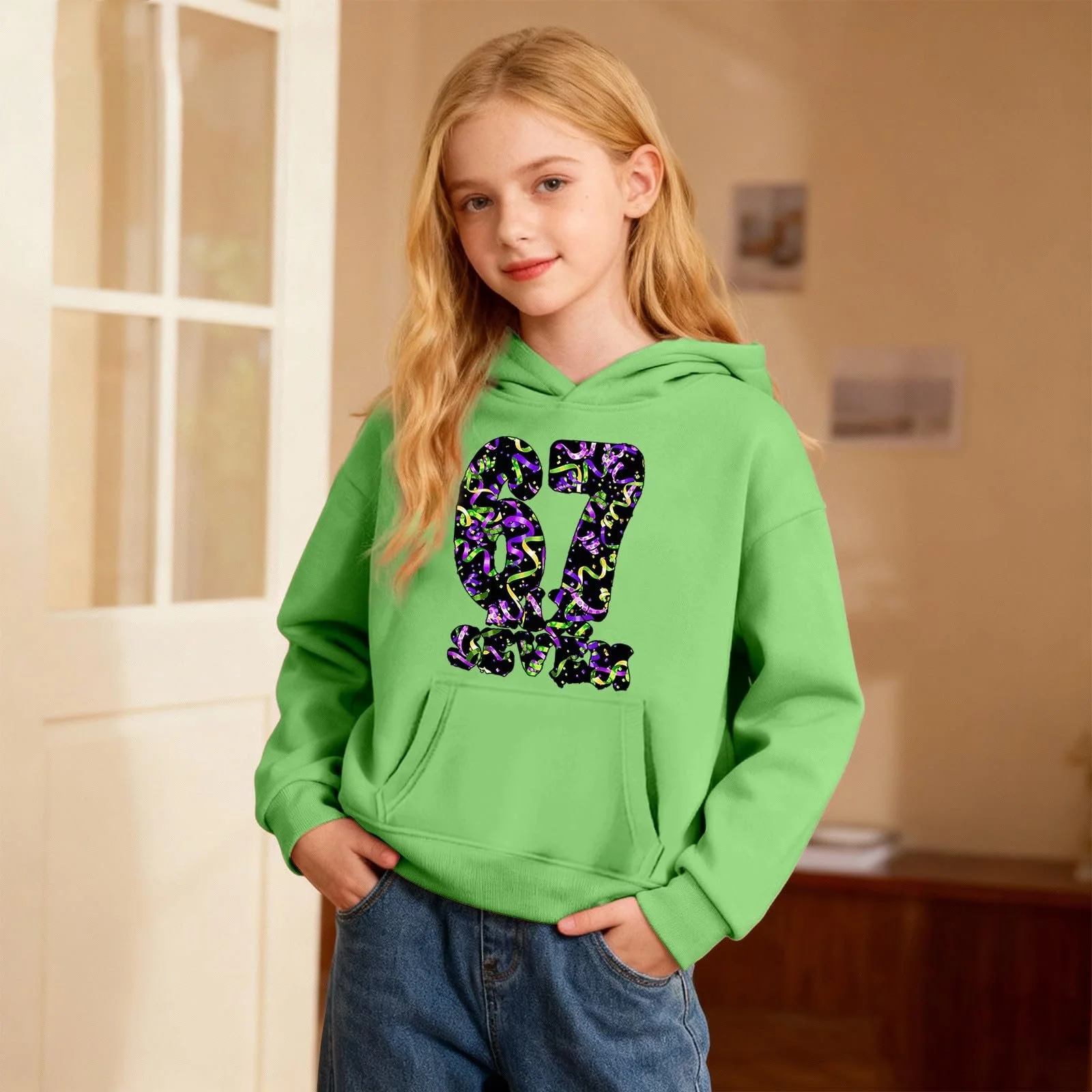 Худи для девочек Carnival Pattern Мягкий флисовый пуловер с карманами для игр, фото №3