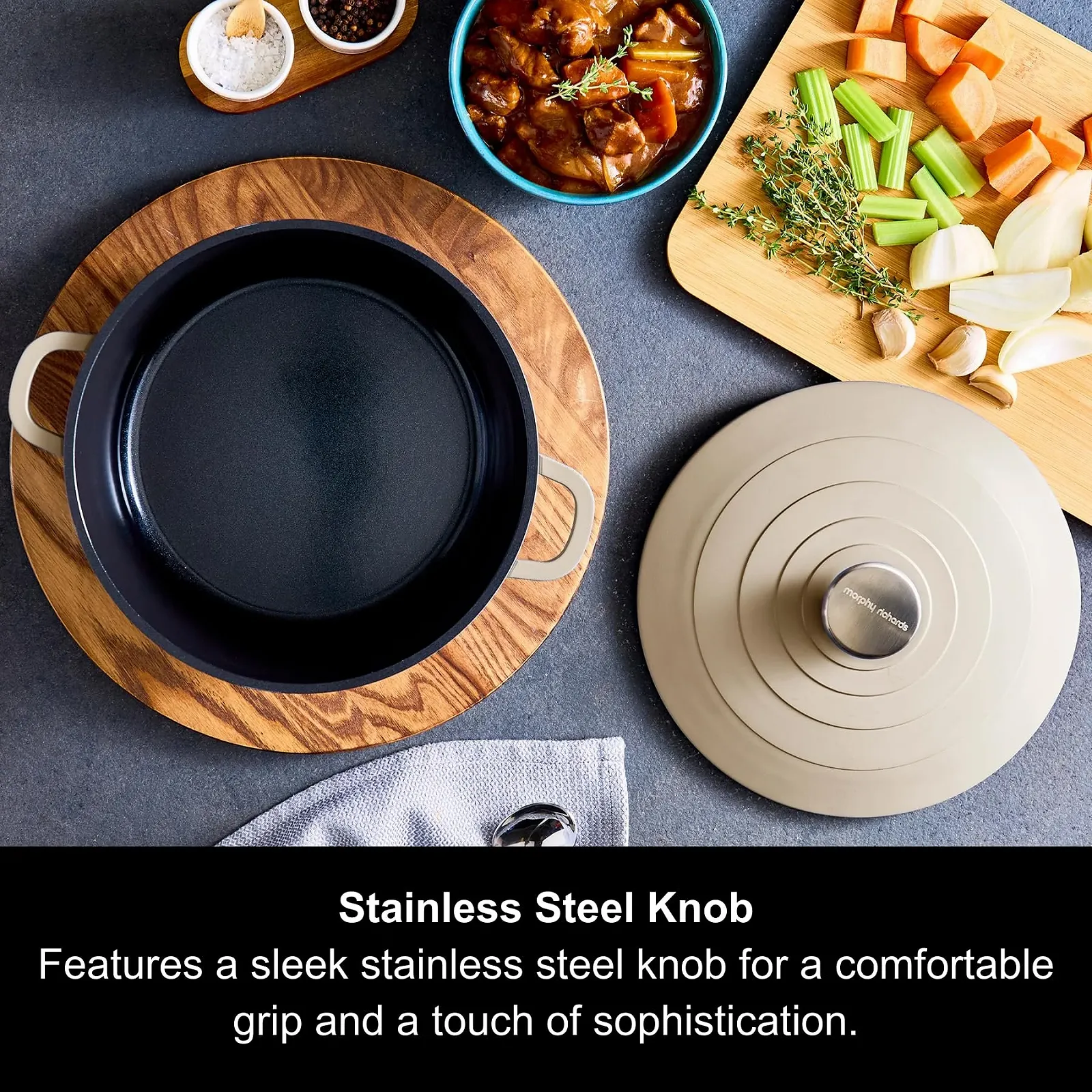 Жаровня Morphy Richards 851254 24 см Литий алюміній Антипригарна Кремова, фото №5