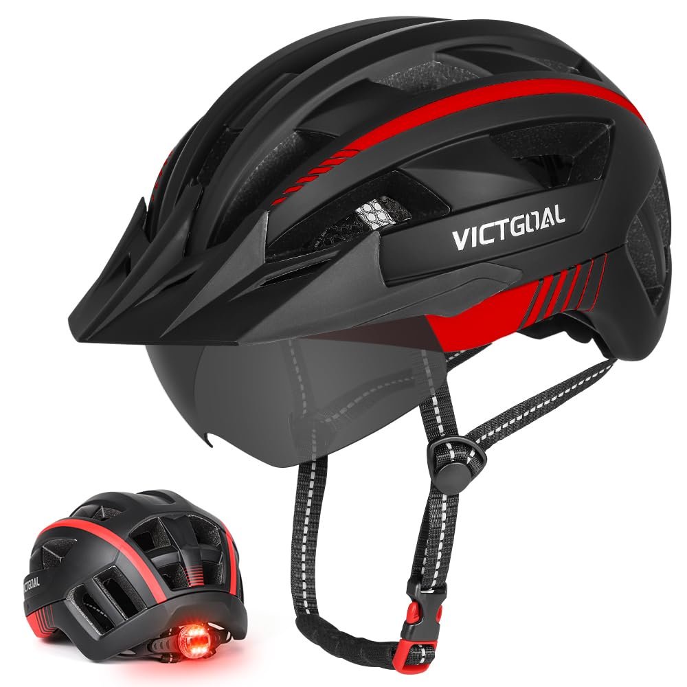 Шолом Victgoal MTB з магнітним козирком, знімним сонцезахисним козирком і світлодіодним заднім ліхтарем для дорослих чоловіків/жінок, фото №1
