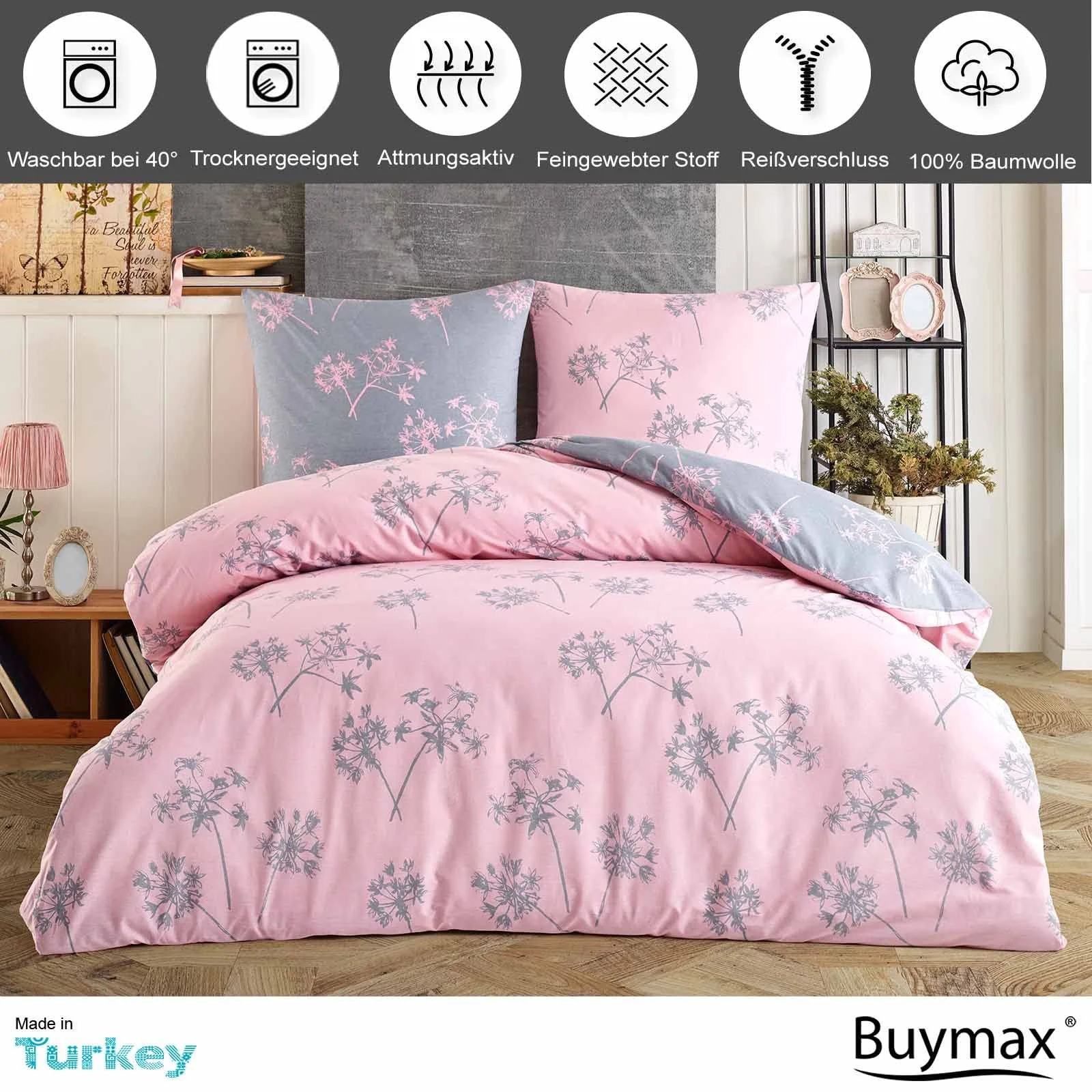 Комплект постельного белья Buymax, 200 x 200 см, 3 предмета: пододеяльник, 2 наволочки 80 x 80 см, хлопок, фото №2