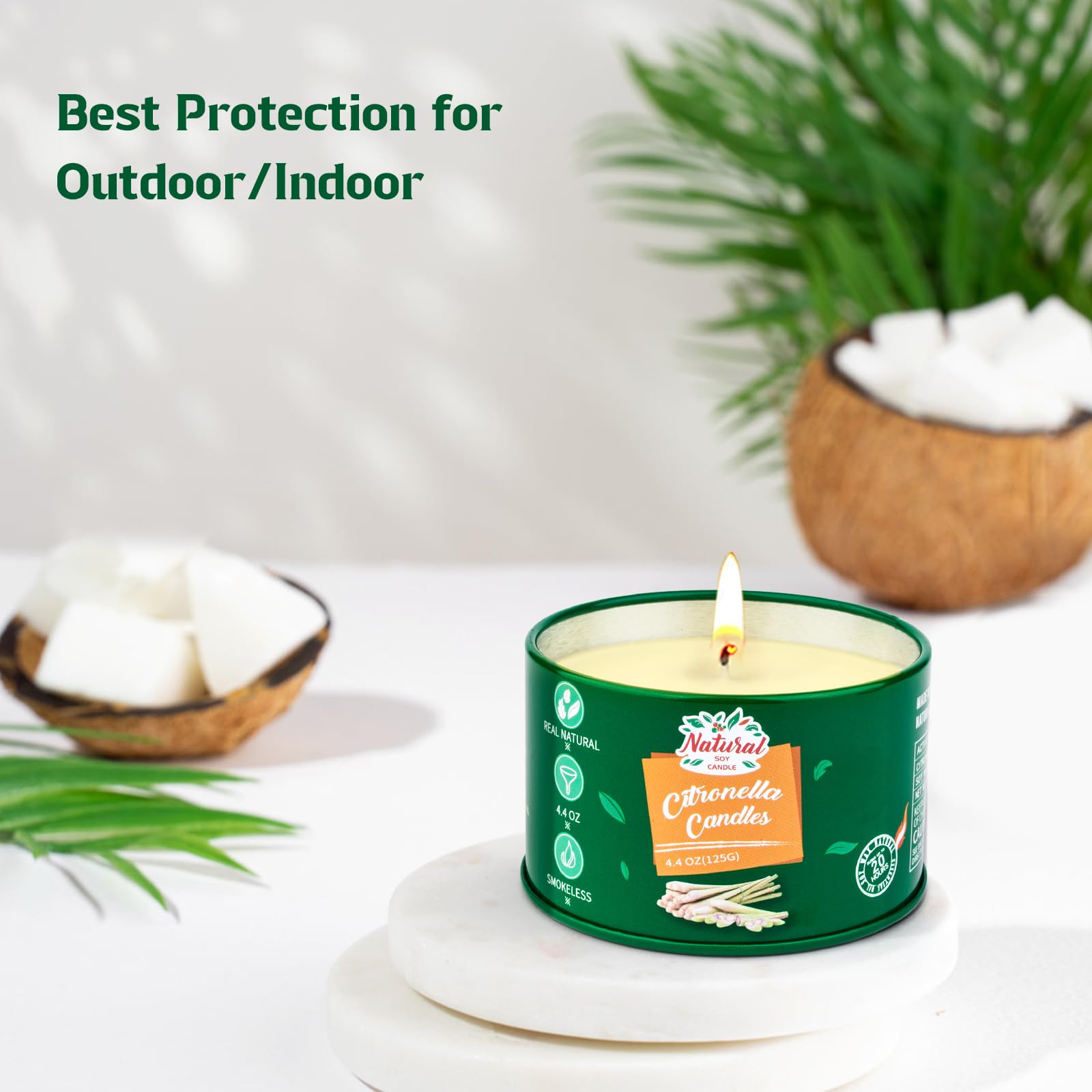 Свеча Citronella для улицы 4 штуки по 125 г - 120 часов горения Натуральный соевый воск и эфирное масло, фото №6