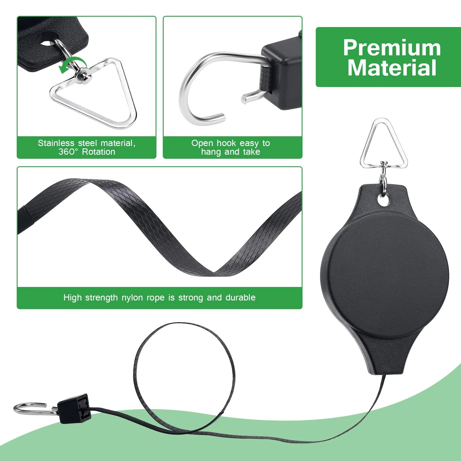 Роликовий гачок для рослин 4 шт. Висувний Тримач для підвісних кошиків Садовий, фото №3