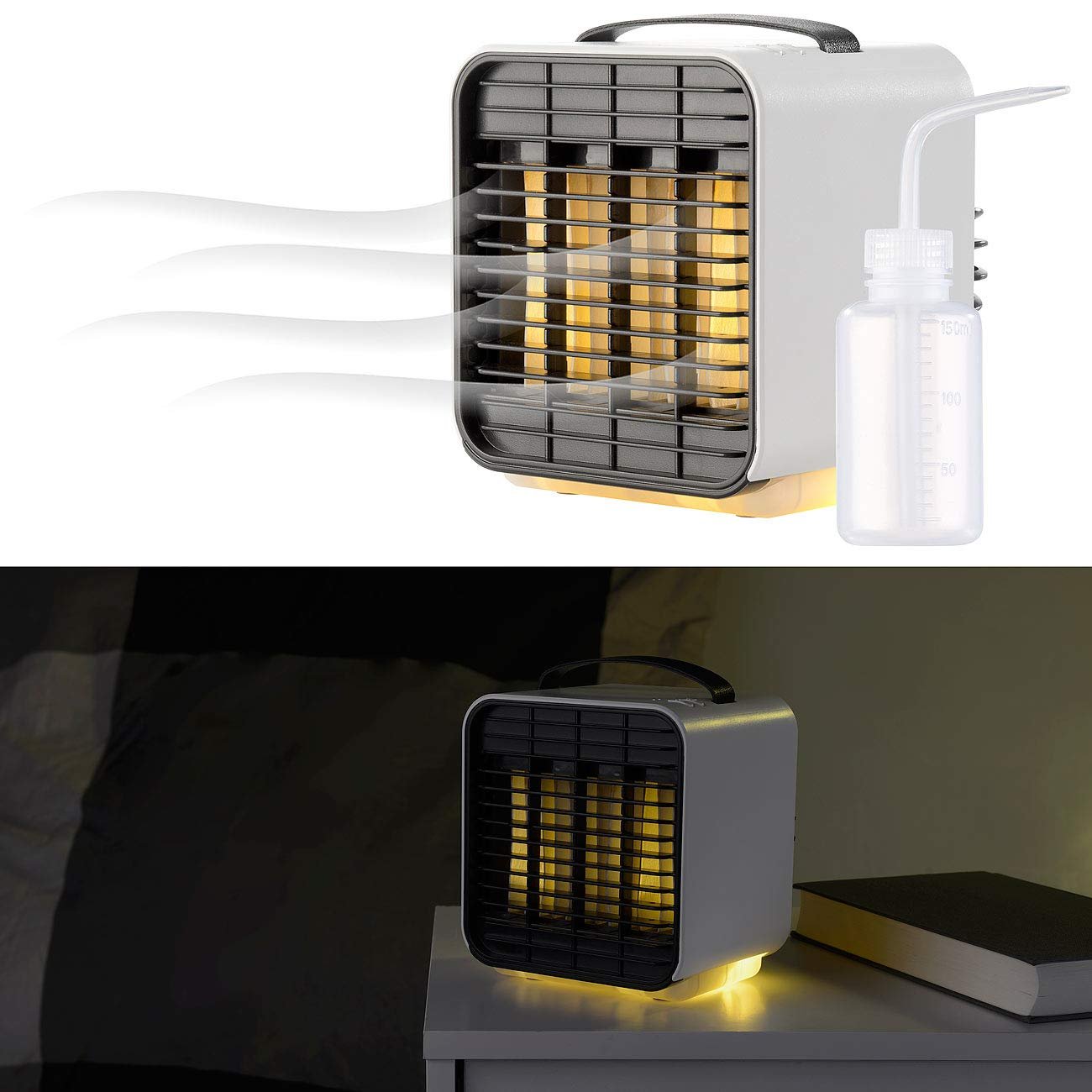 Мобільний міні-охолоджувач повітря Sichler Haushaltsgeräte LW-100 3 рівні з функцією нічника акумуляторний чорно-білий, фото №3