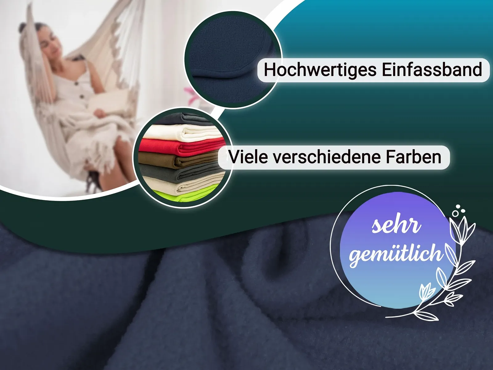 Покривало ZOLLNER М'яка 130 x 170 см Темно-синя, фото №3 Покривало ZOLLNER М'яка 130 x 170 см Темно-синя, фото №3