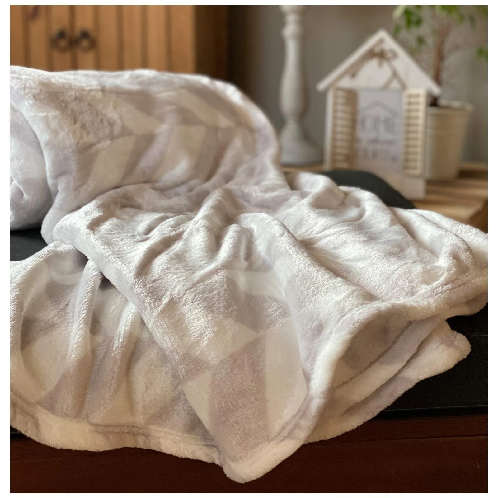 Покривало heimtexland Фланель ромбиста Суперм'яка 200 x 150 см Сріблясто-сіра, фото №5