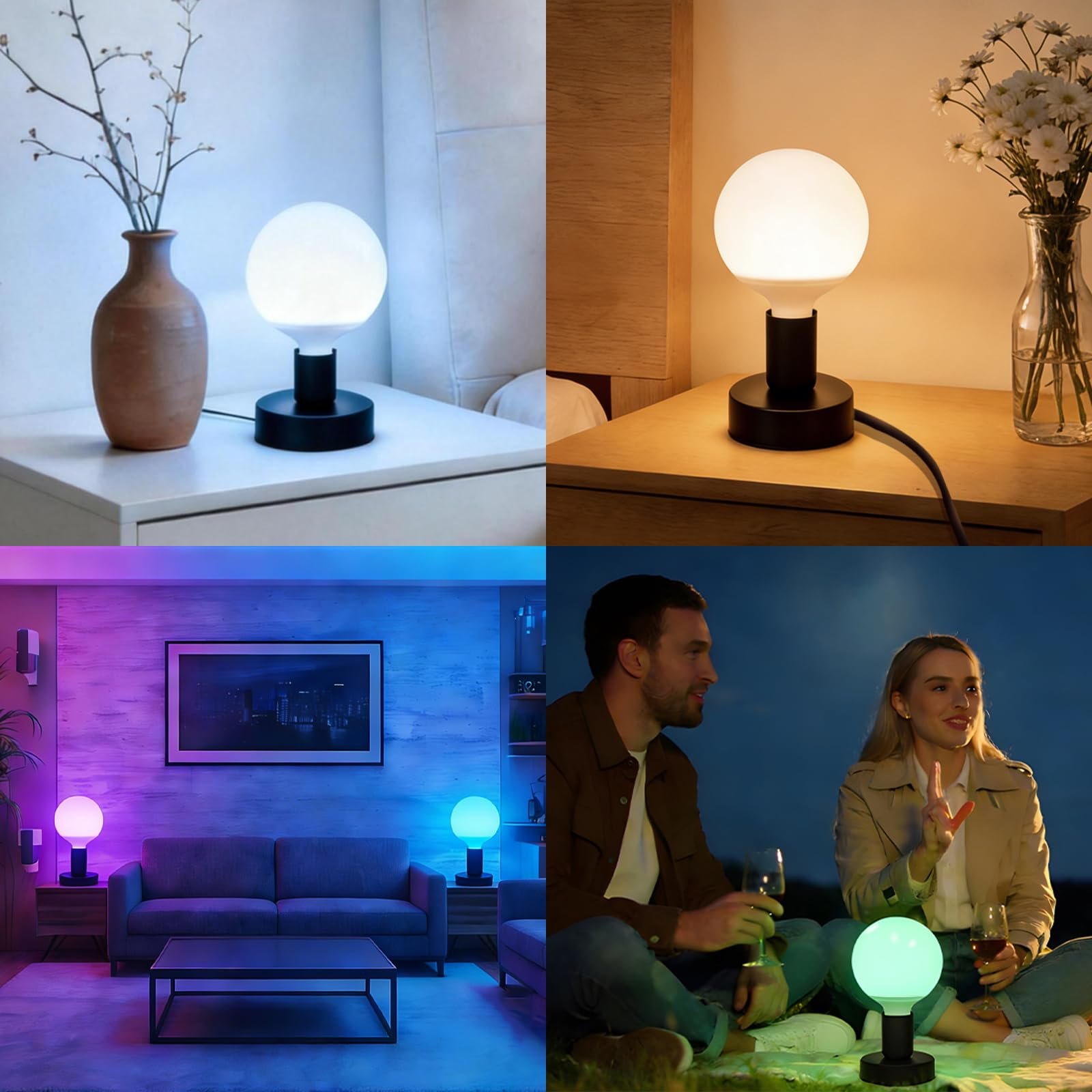 Настольная лампа прикроватная Industrial Vintage LED E27 RGB Пульт дистанционного управления Черная, фото №7