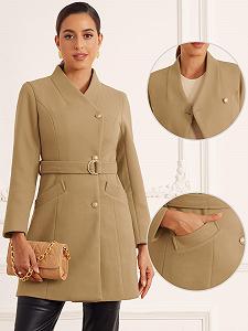 Пальто Allegra K Женское на пуговицах, стойка-воротник, длинные рукава, пояс, классическое, зимнее synthetic.ua - Фото 1