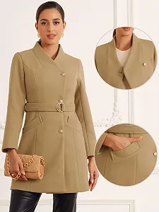 Пальто Allegra K Жіноче на ґудзиках, стійка-комір, довгі рукави, пояс, класичне, зимове synthetic.ua - Фото 1