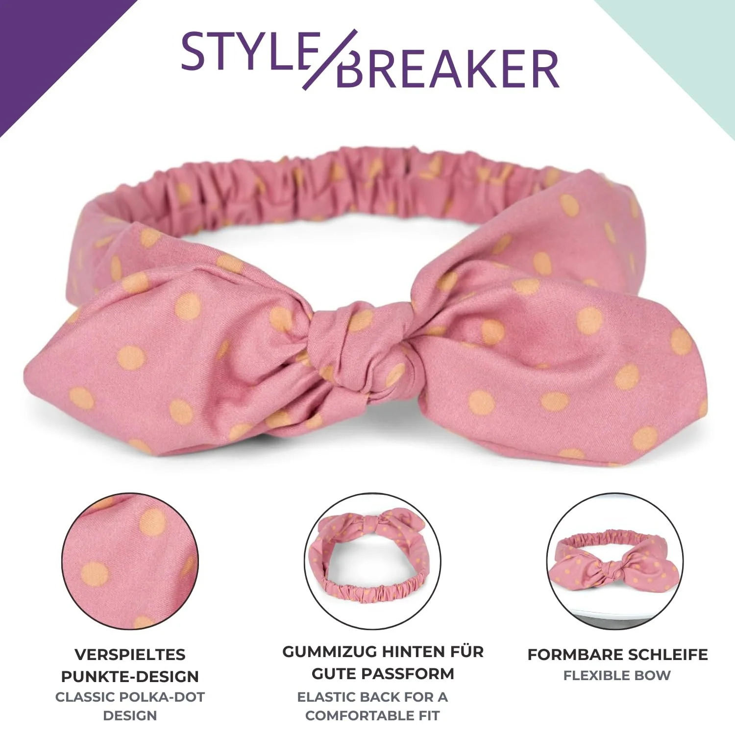 Пов'язка на голову styleBREAKER Жіноча з візерунком у горошок, фото №4