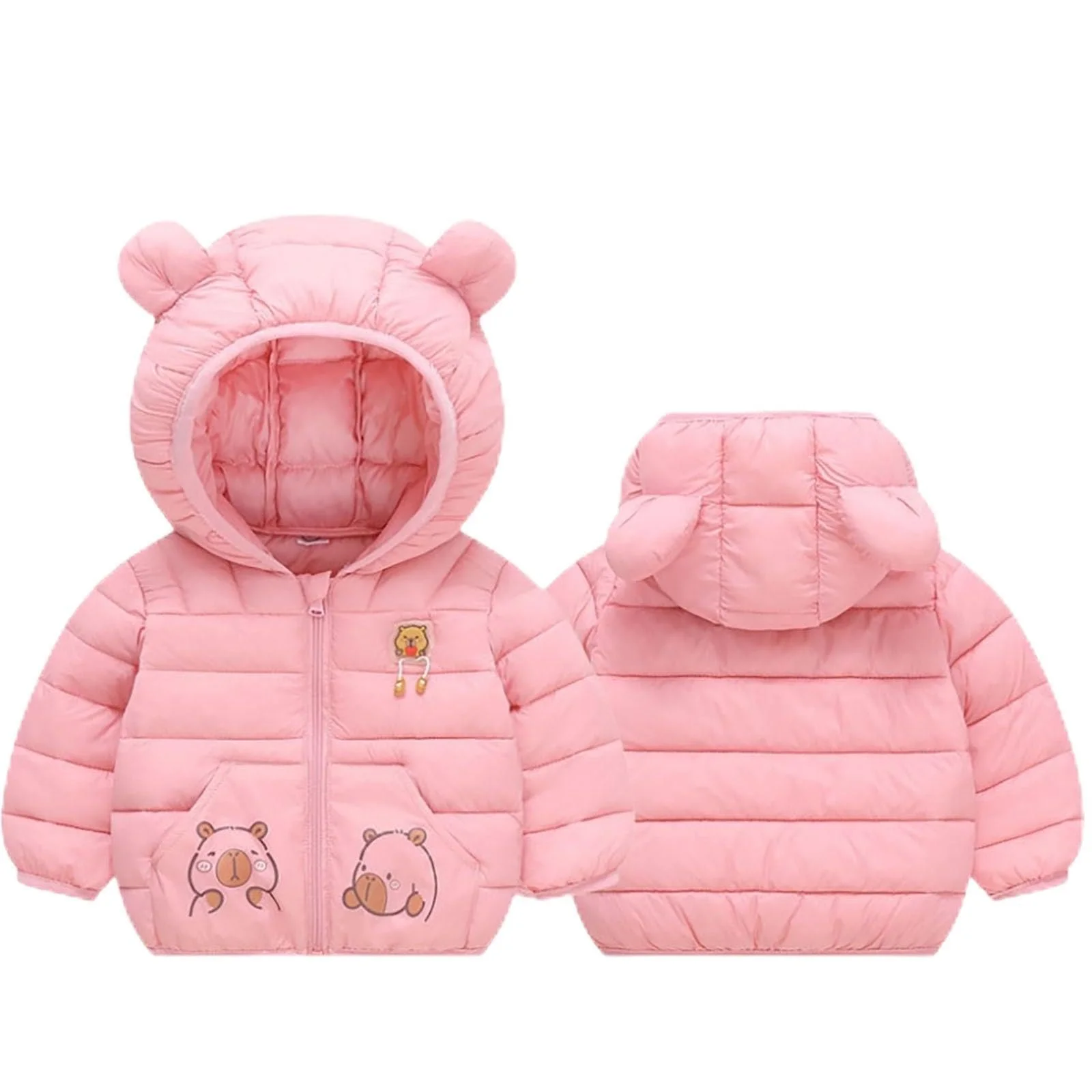 Зимова пухова куртка з мультяшним капюшоном, вовняна куртка для дівчаток, фото №1