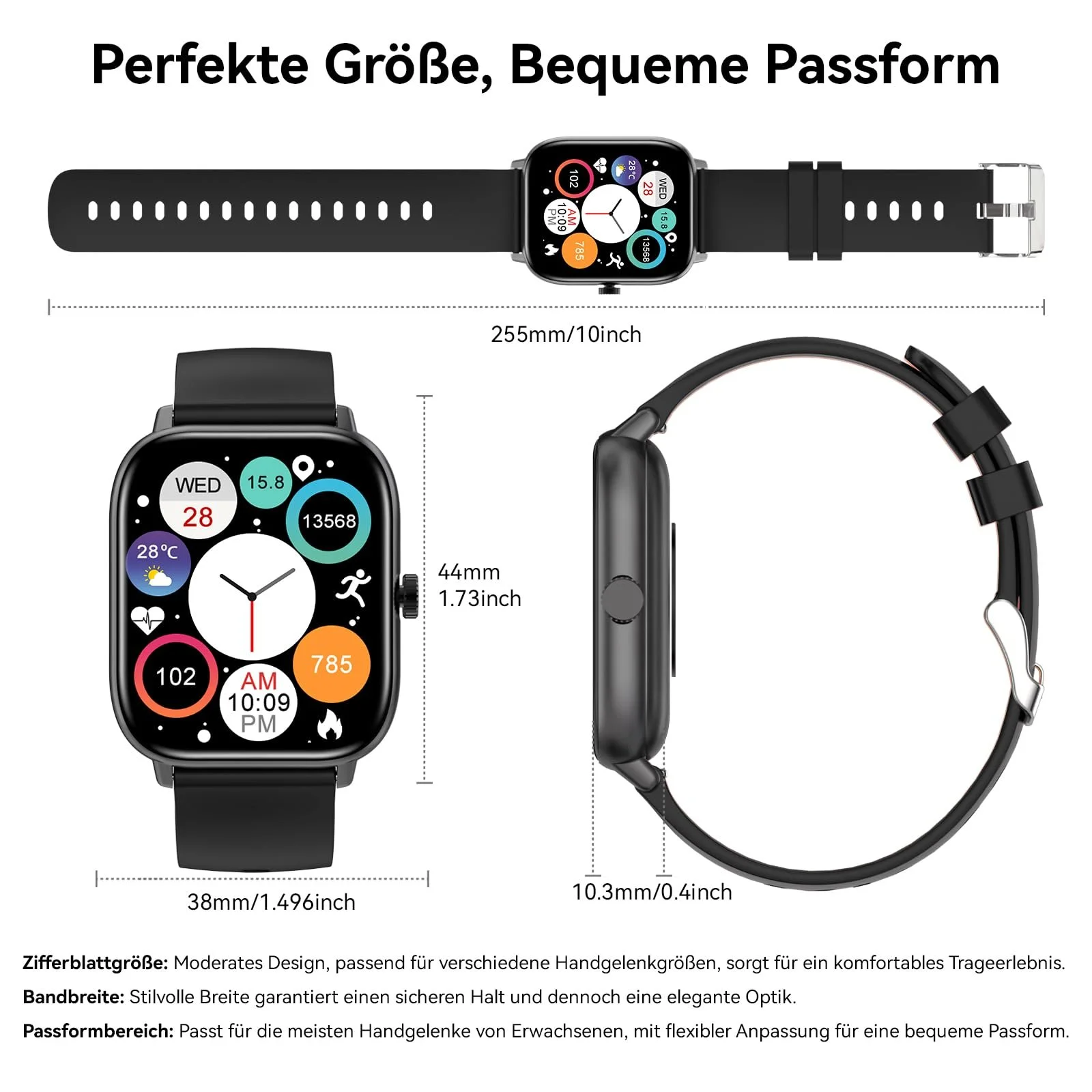 Смартгодинник Bebinca Жіночий / Чоловічий з функцією телефону, 1,85 дюймовий HD квадратний сенсорний екран, фото №8