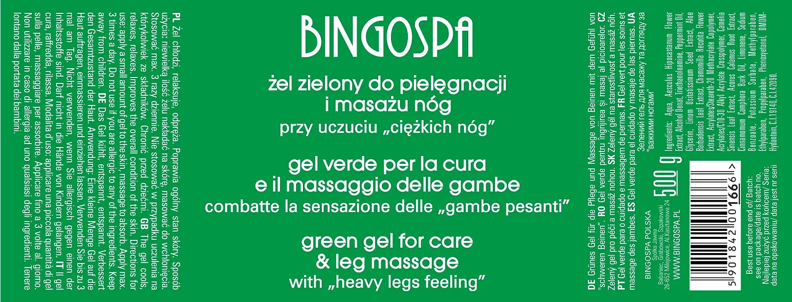 Гель для ног BINGOSPA Green Gel для тяжелых ног и при варикозе 500 мл, фото №4