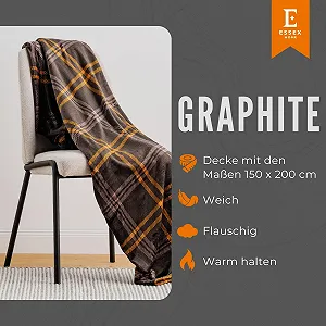 Одеяло ESSEX Пушистое одеяло 150 x 200 см, Легкое и сохраняет тепло, Графит, Серый synthetic.ua - Фото 1
