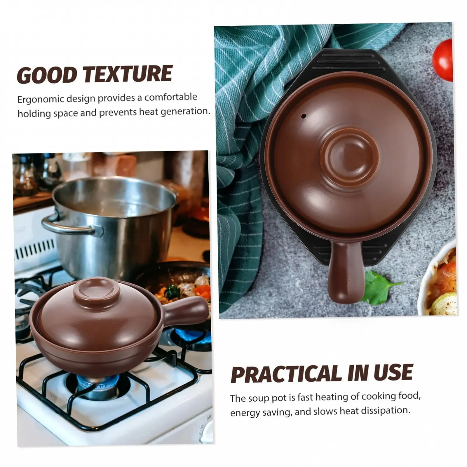 Кастрюля Toyvian Керамическая Жаростойкая С изолированной ручкой и подносом, фото №5