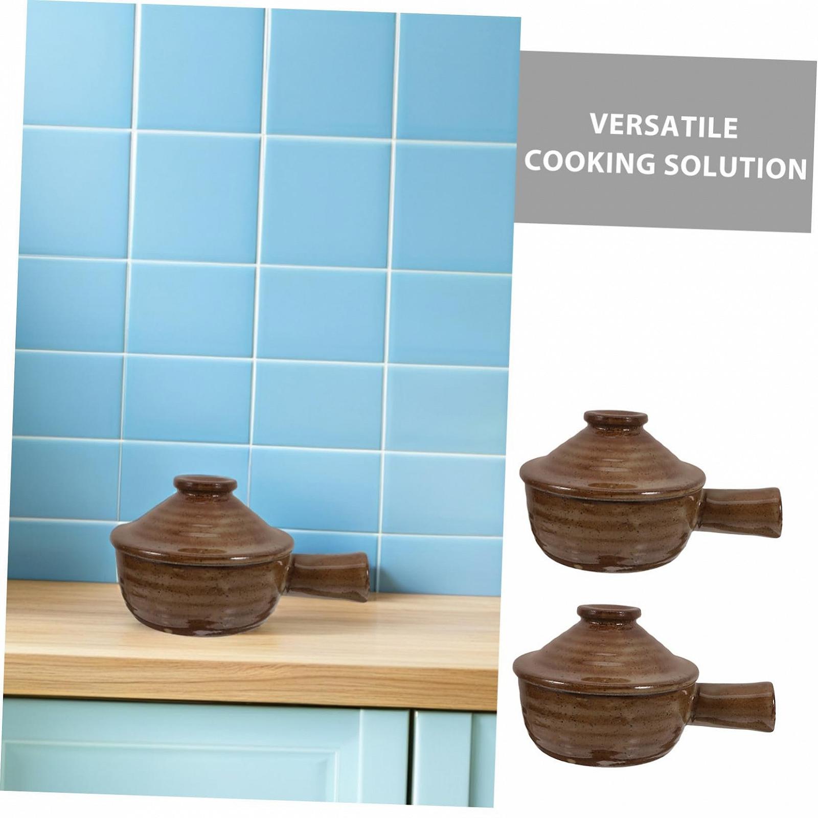 Набор кастрюль-жаровен 2 шт. керамика жаростойкие терракотовые с крышкой, фото №8