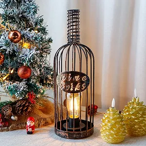 Настільна лампа JHY DESIGN Decorative Battery Operated Wireless Metal Wine Cork Bottle з таймером Black Brushed Gold - Фото 1