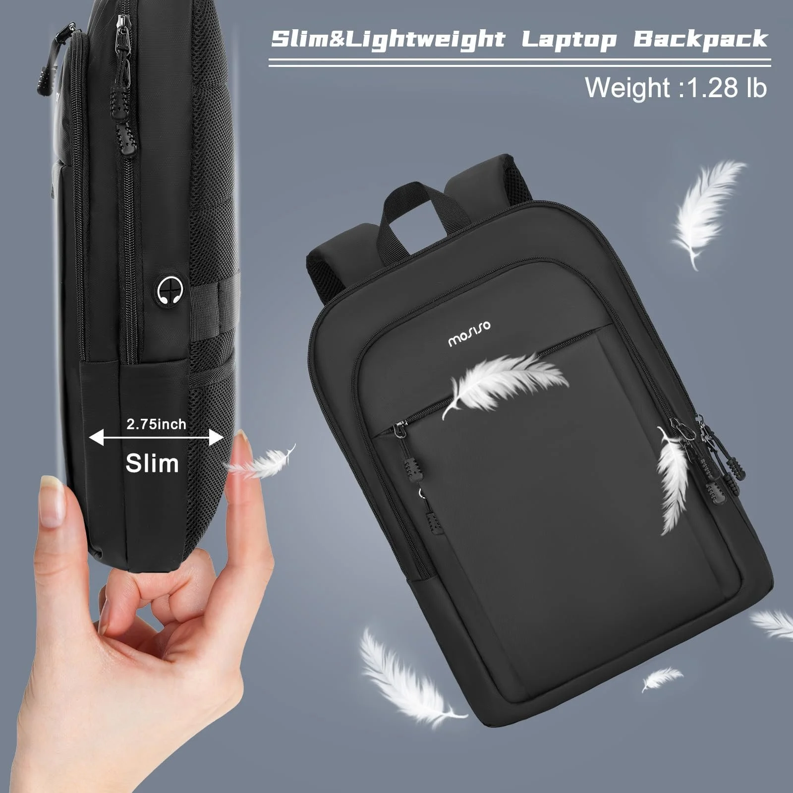 Рюкзак для ноутбука MOSISO Slim Lightweight Compact 15.6 дюймів Black, фото №3 Рюкзак для ноутбука MOSISO Slim Lightweight Compact 15.6 дюймів Black, фото №3