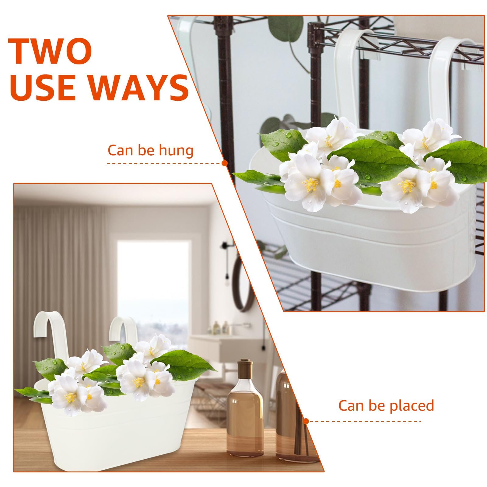 Підвісний квітковий горщик DAJAVE 4 шт. Металевий Білий 27,5 см для балкона та саду, фото №5