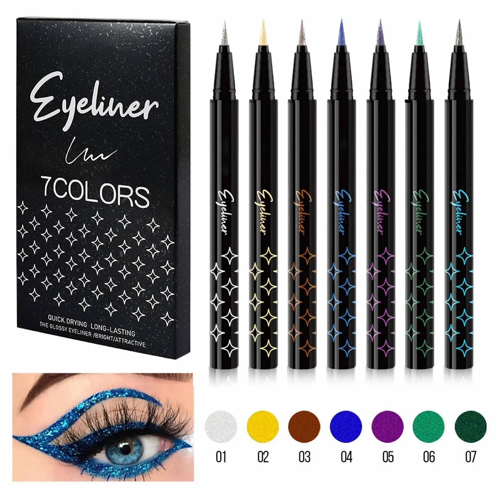 Набір підводок для очей з високою пігментацією, рідка блискуча, фото №6