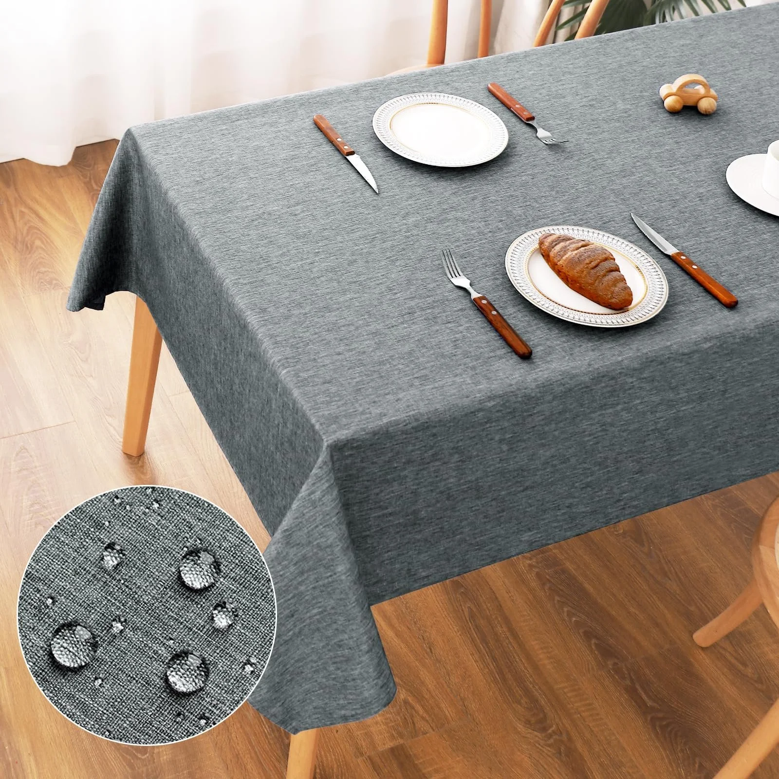 Скатертина AooHome миється під льон водовідштовхувальна Grey 135 x 180 см, фото №1