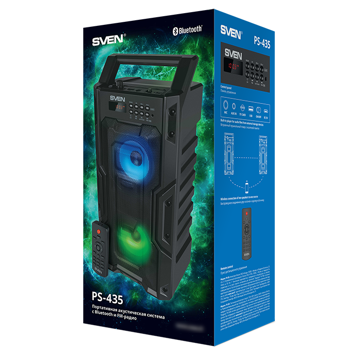 Колонка SVEN PS-435 Black 20W TWS Bluetooth FM USB microSD LED-display RC 2x2000mA*h), фото №3