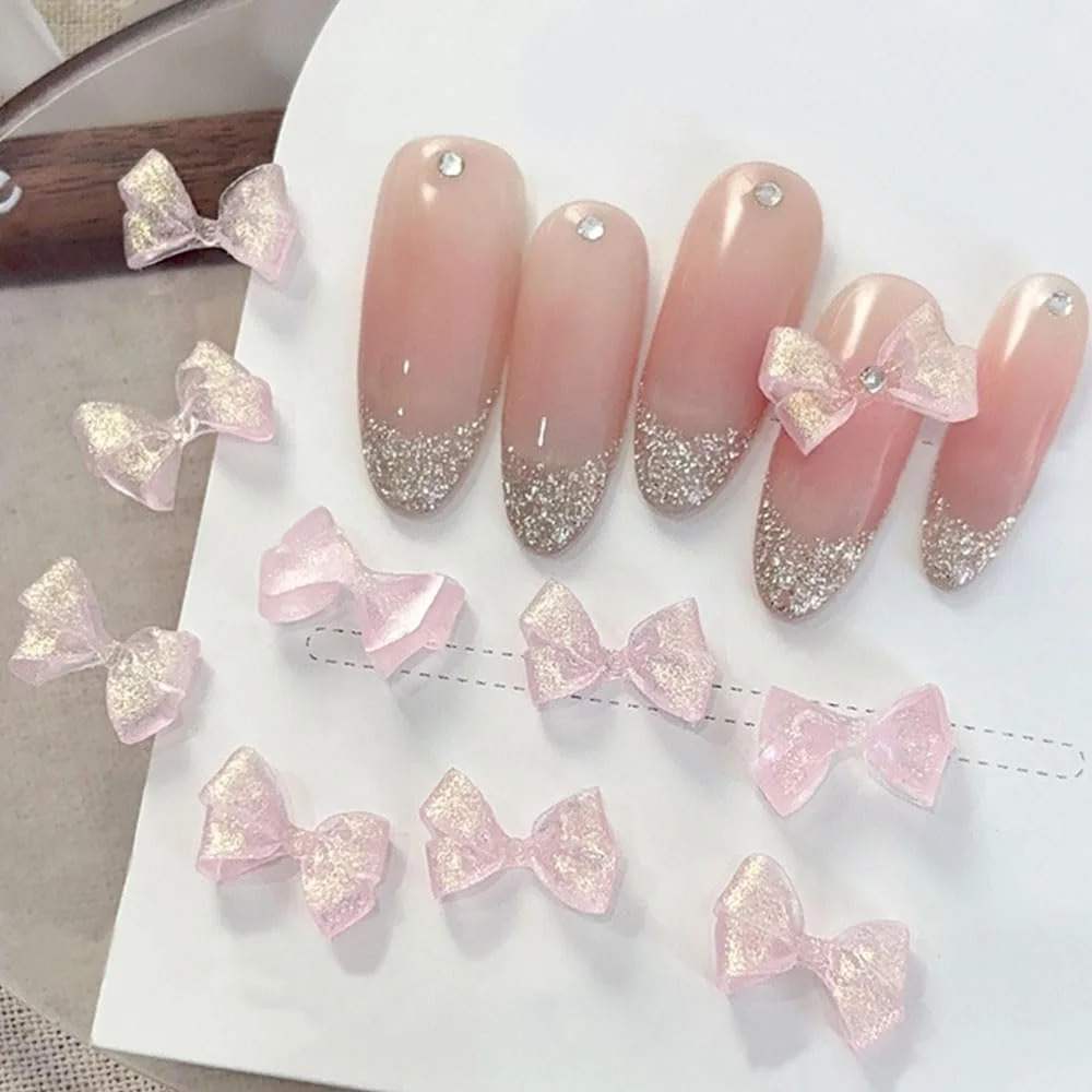 Украшения для ногтей Бантик Прозрачный Лед Розовый Блестки Пудра 3D Каваи, фото №4