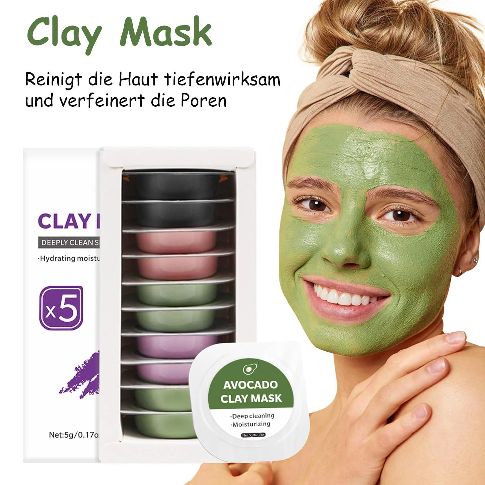 Маска Глиняна Soleneva Набір 10 шт Зелений Чай, Баклажан, Троянда, Грязь Мертвого Моря, Авокадо, фото №6