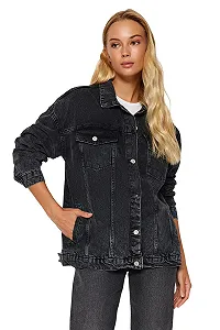 Куртка TRENDYOL Джинсовая однотонная стандартная synthetic.ua - Фото 1