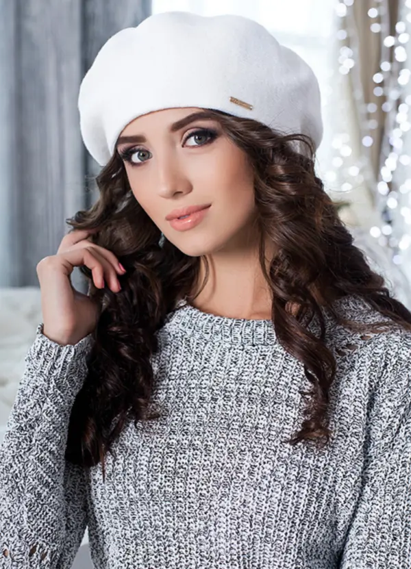 Берет вязаный женский Вива Braxton Белый 356W, фото №1