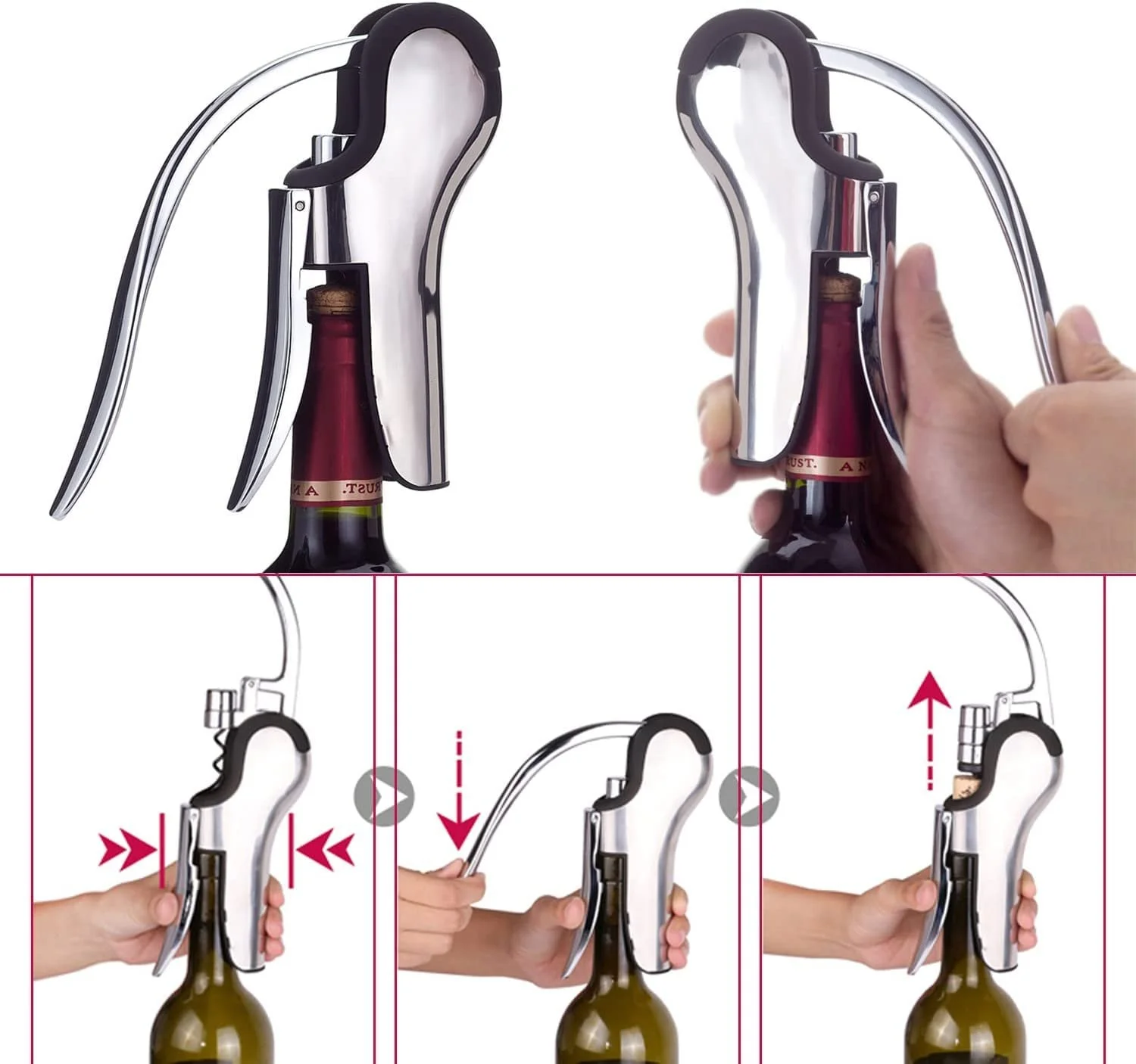 Штопор KAYCROWN Вертикальный рычаг из нержавеющей стали со встроенным резаком фольги, фото №9 Штопор KAYCROWN Вертикальный рычаг из нержавеющей стали со встроенным резаком фольги, фото №9