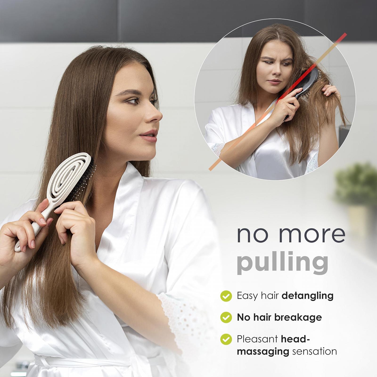 Кругла щітка FABCARE з щетиною кабана Organic Hair Brush Wild Boar Bristles для розплутування волосся, фото №5