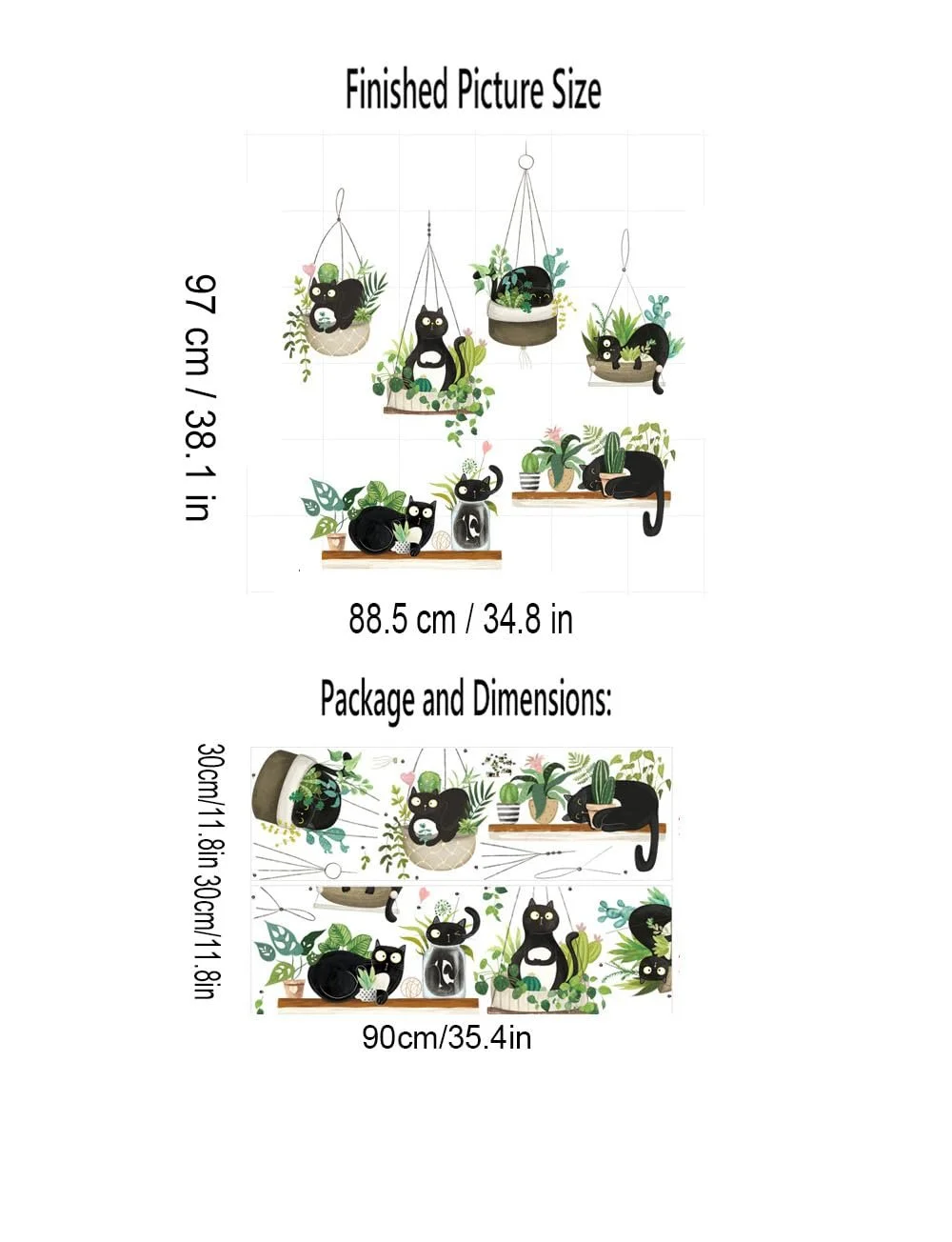 Вінілові наклейки на стіну Black Cat 2 шт. 30 см x 90 см Глянцеві Чорний, фото №6