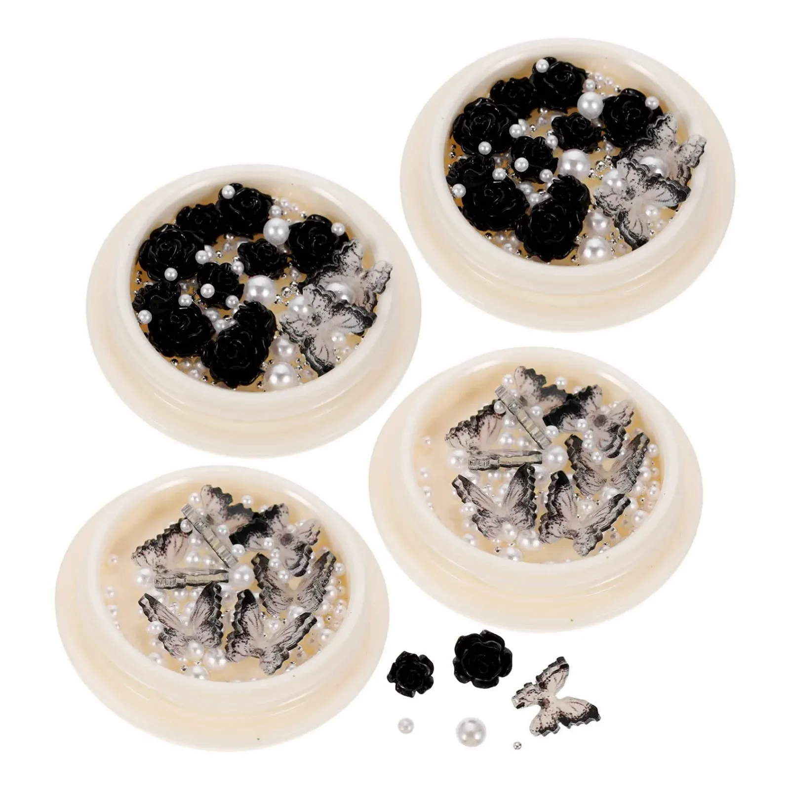 Стразы для ногтей FRCOLOR в коробках с черными шармами, стразами и жемчужинами для творческого дизайна ногтей для энтузиастов и проектов нейл-арта, фото №3