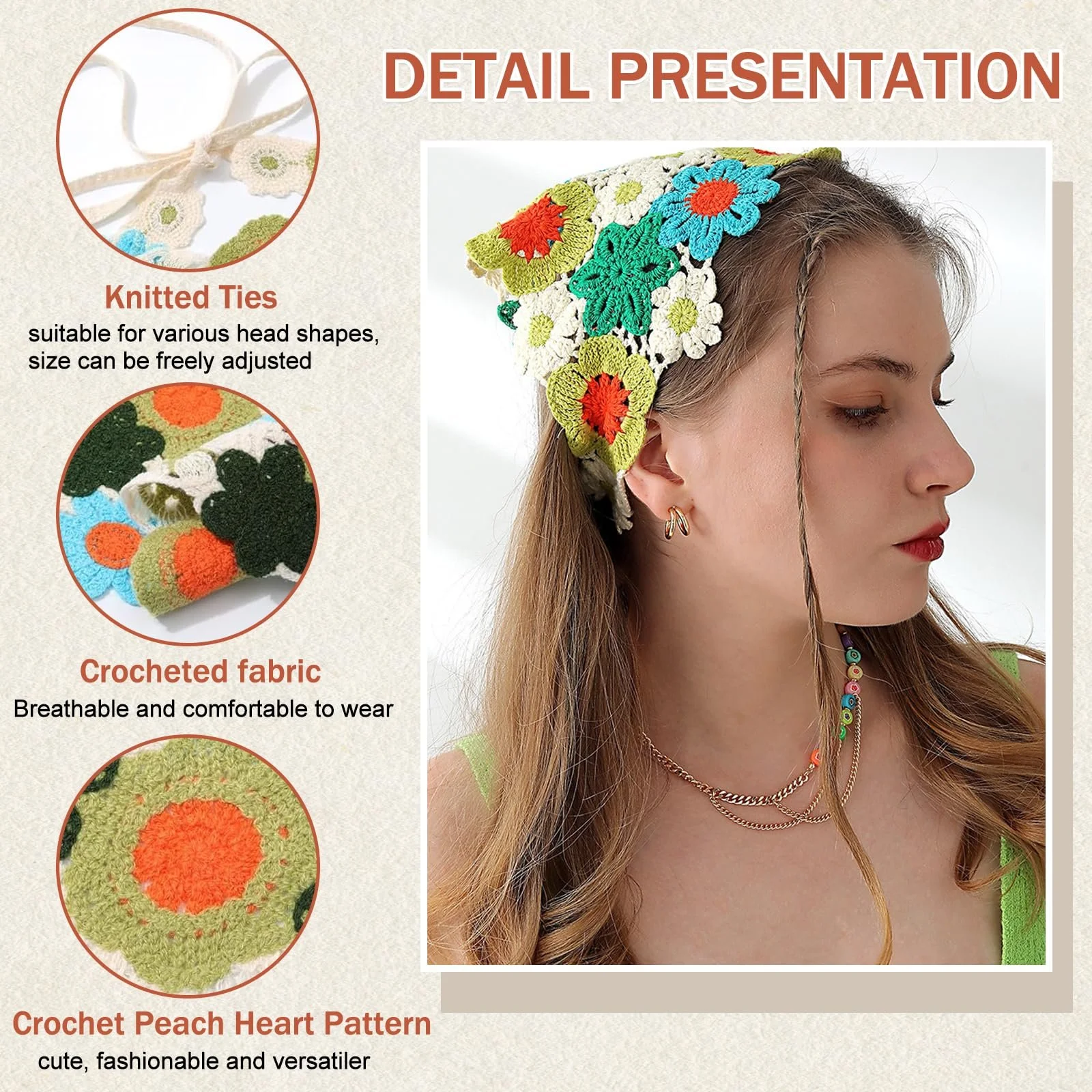 Набір богемних пов'язок на голову для жінок, 4 шт., фото №3 Набір богемних пов'язок на голову для жінок, 4 шт., фото №3