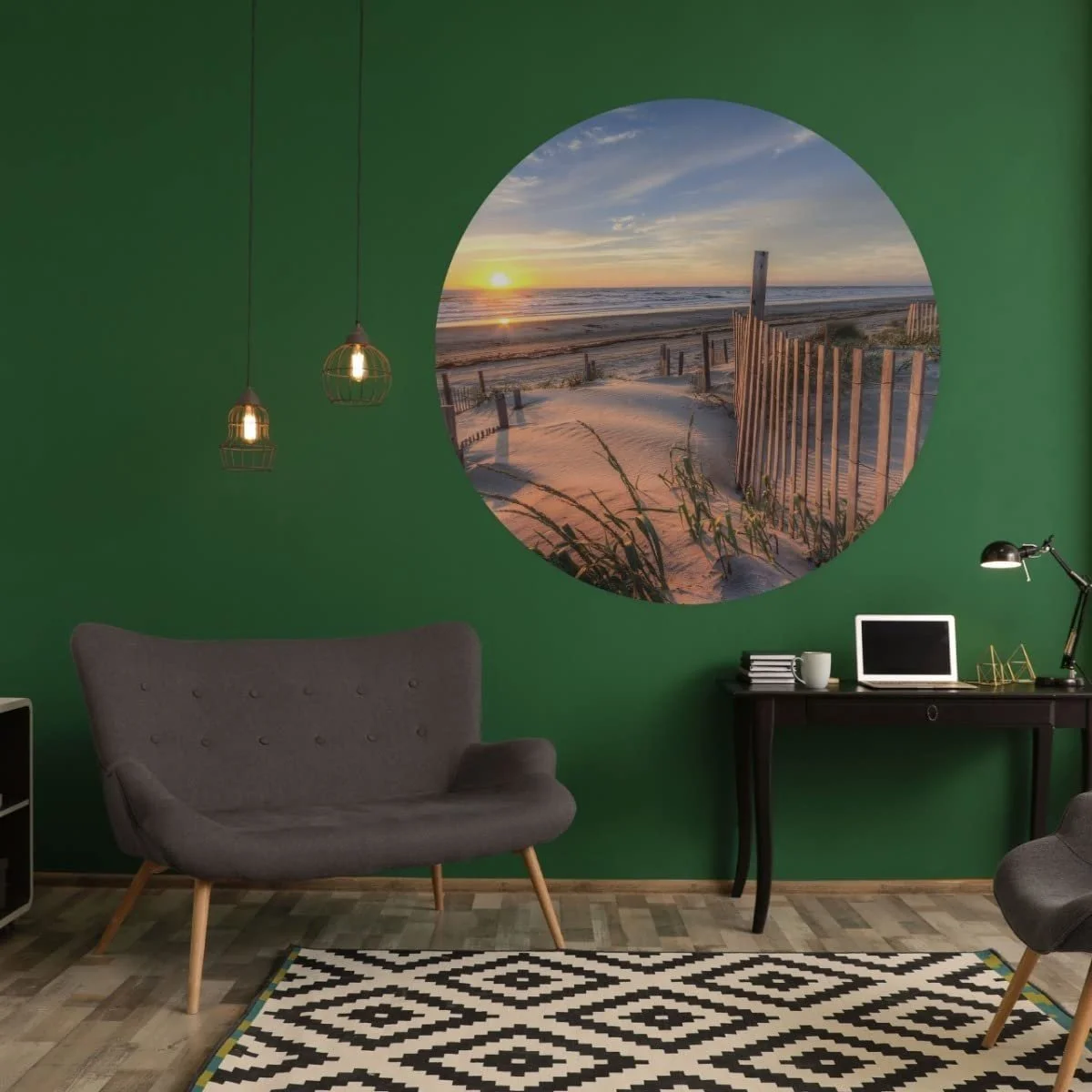 Кругла наклейка на стіну Muralo Пляж Море Захід сонця 3D 100 x 100 см пейзаж для вітальні та офісу, фото №6 Кругла наклейка на стіну Muralo Пляж Море Захід сонця 3D 100 x 100 см пейзаж для вітальні та офісу, фото №6
