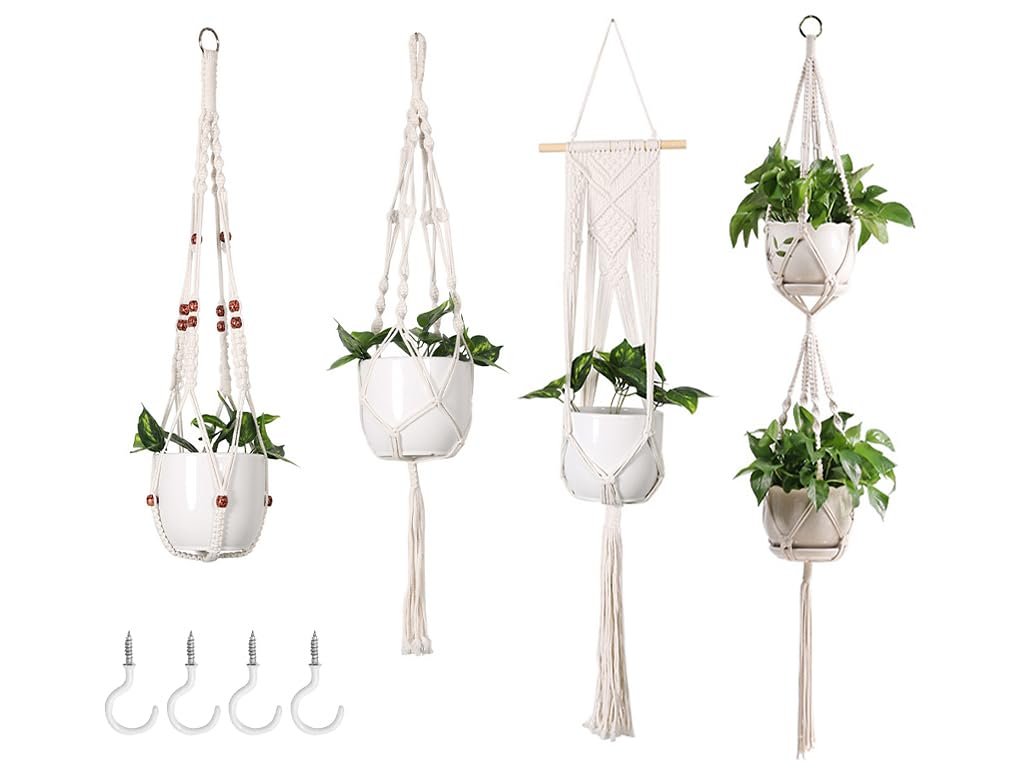 Підвісний кошик для квітів набір 4 шт бавовняна мотузка для дому та саду, фото №1 Підвісний кошик для квітів набір 4 шт бавовняна мотузка для дому та саду, фото №1